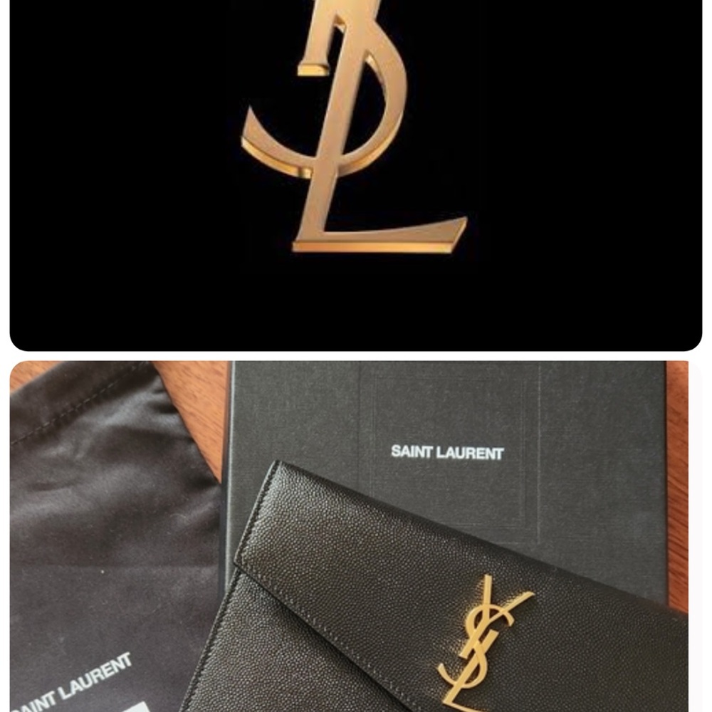 ‼️WOW‼️Yves Saint Laurent Black and gold- 🖤🧡Uptown Envelope Clutch‼️GUC - Picture 3 of 12